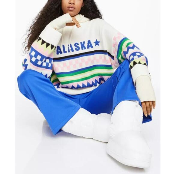 H&M Divided Women's Cream Patterned Oversized Jacquard Knit Jumper Size XS - Picture 3 of 6